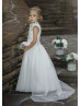 Beaded White Lace Tulle Flower Girl Dress Communion Dress Beaded White Lace Tulle Flower Girl Dress Communion Dress